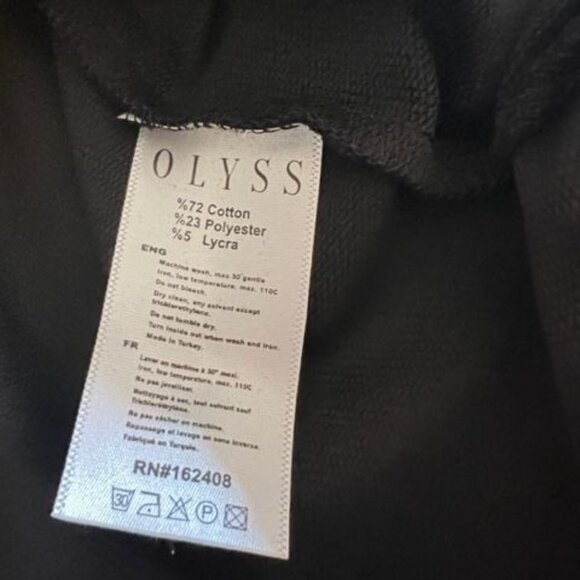 Olyss Black & White V neck Short Sleeve Top With Mesh & Rhinestone Accents Small - Picture 3 of 8